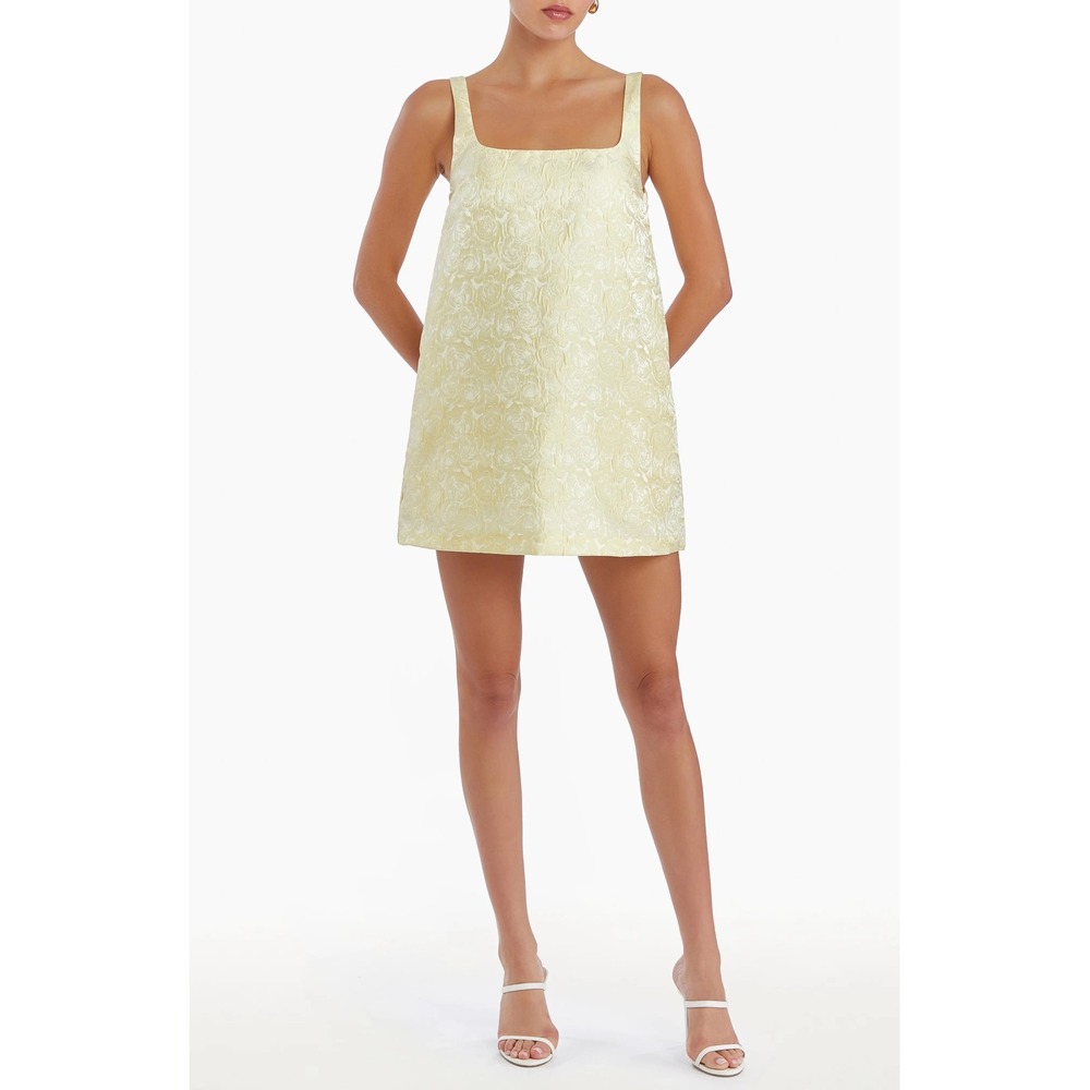 Amanda Uprichard Yellow Floral Jacquard Mini Dress Square Neck Pockets NWT S